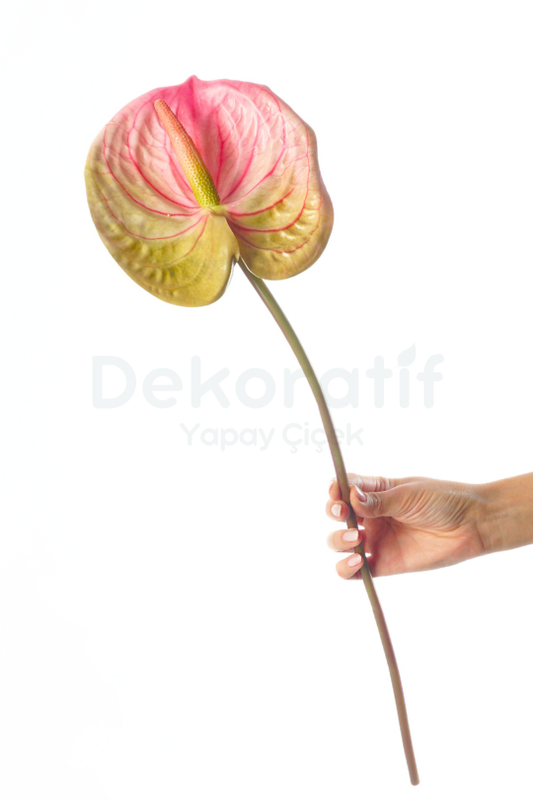 Yapay Islak Dokulu Pembe/Yeşil Antoryum Dalı