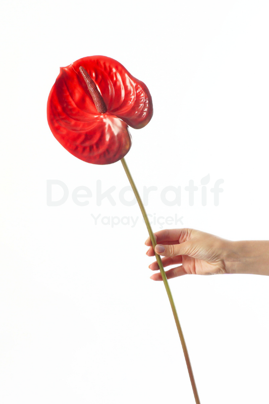 Yapay Kırmızı Islak Dokulu Antoryum Dalı